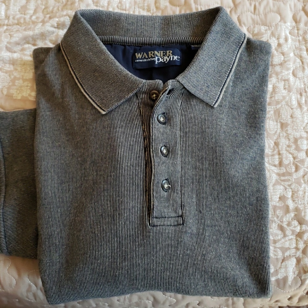 L mens polo shirt tan with black stripes